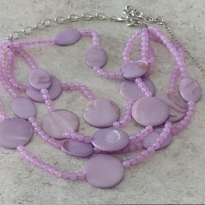 Lavender 5 Strand Statement Bib Necklace.
